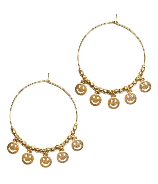 Wire metal hoop and multi smile dangle earring