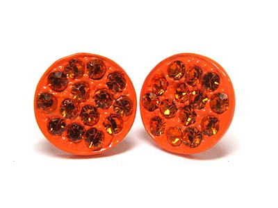 Crystal stud enamel metal round earring