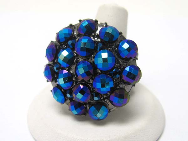 Facet metallic stone round stretch ring