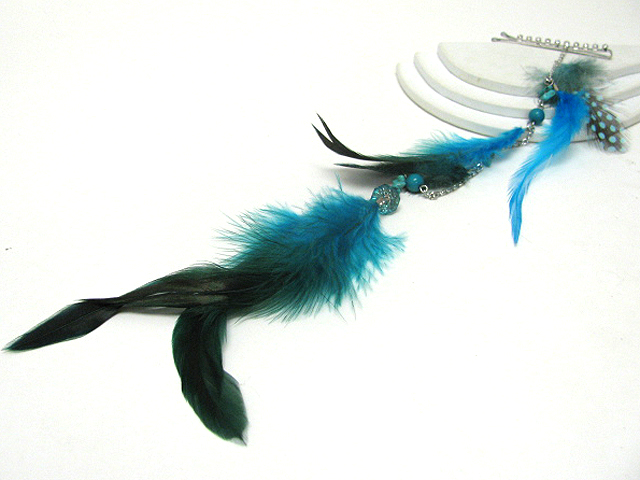14 inch super long crystal stud hair clip with multi feather extension?