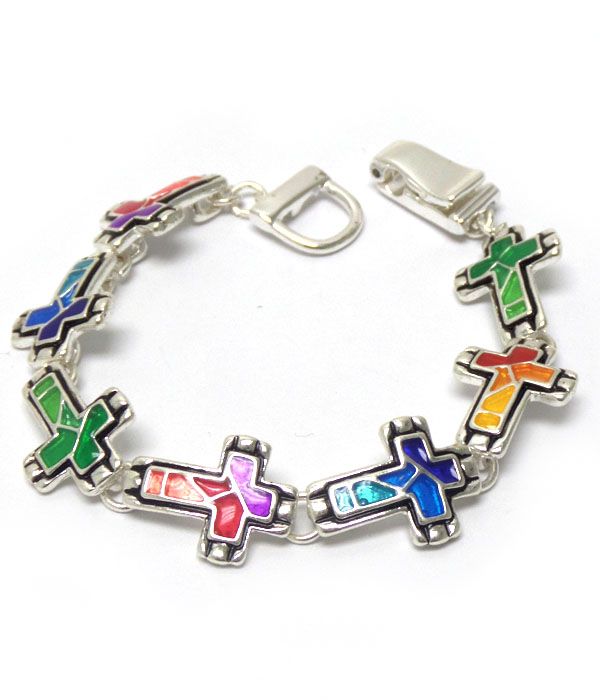Inlay design cross magnetic bracelet