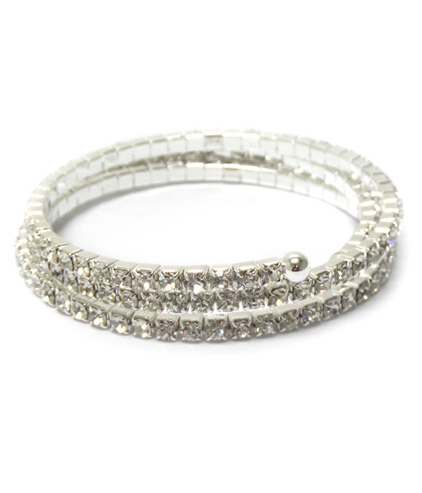 Wrap around three layer coil rhinestones bracelet