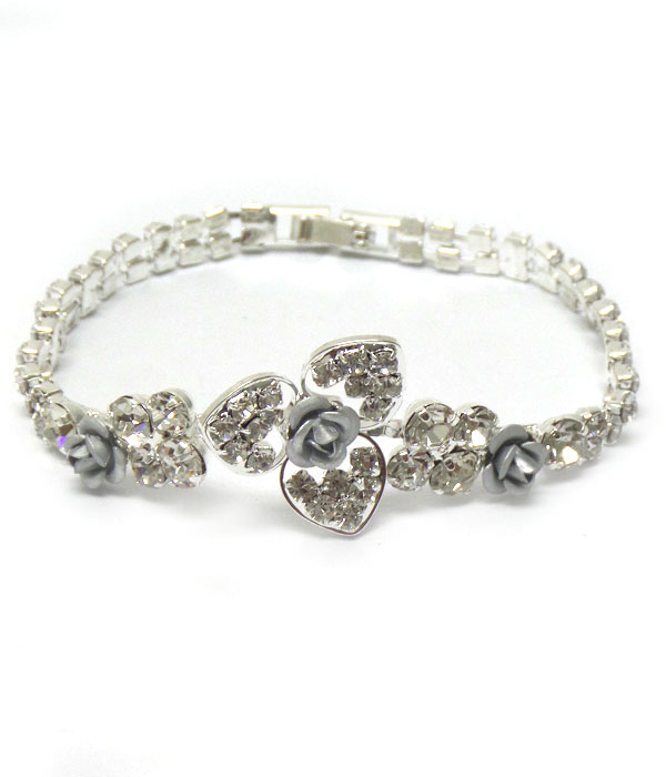 Flower rhinestones single layer bracelet