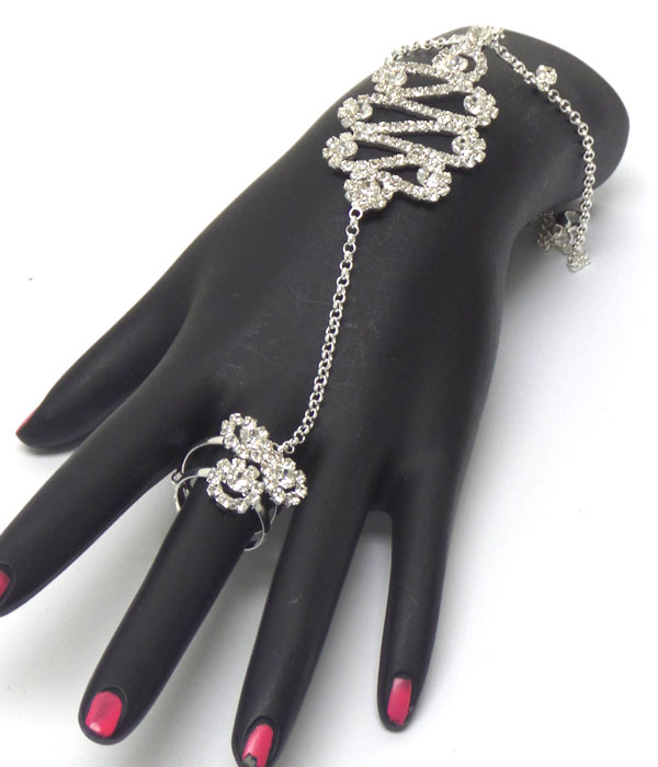 Flower rhinestones bracelet and ring set