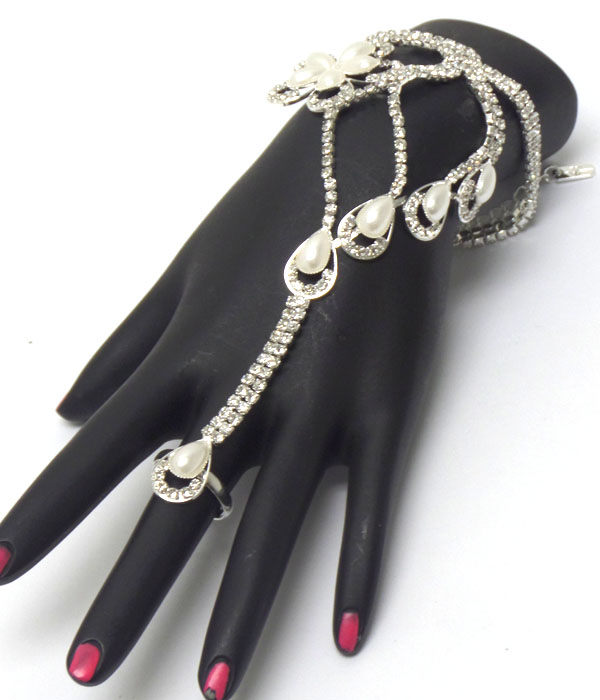 Pearls and rhinestones bracelet and ring set '