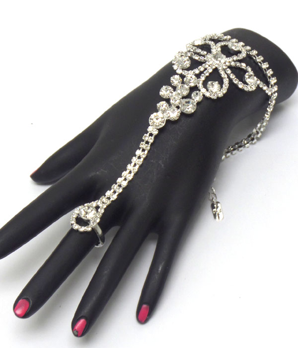 Flower and rhinestones bracelet and ring set