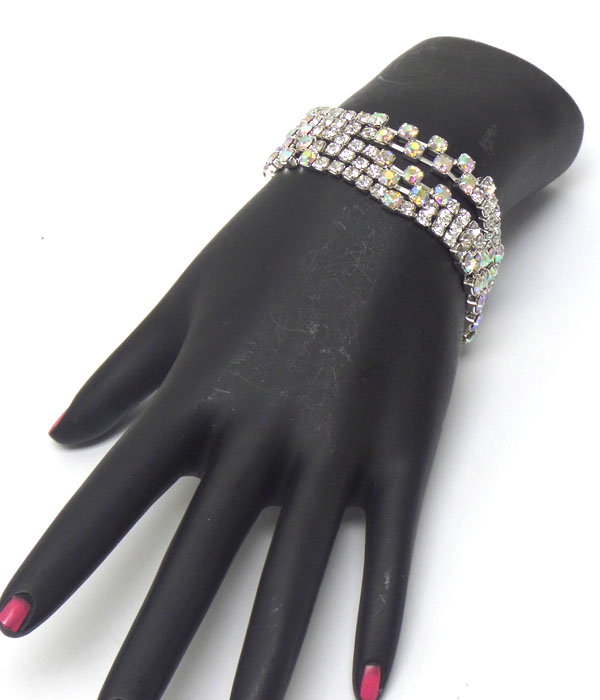 Triple layer rhinestones bracelet