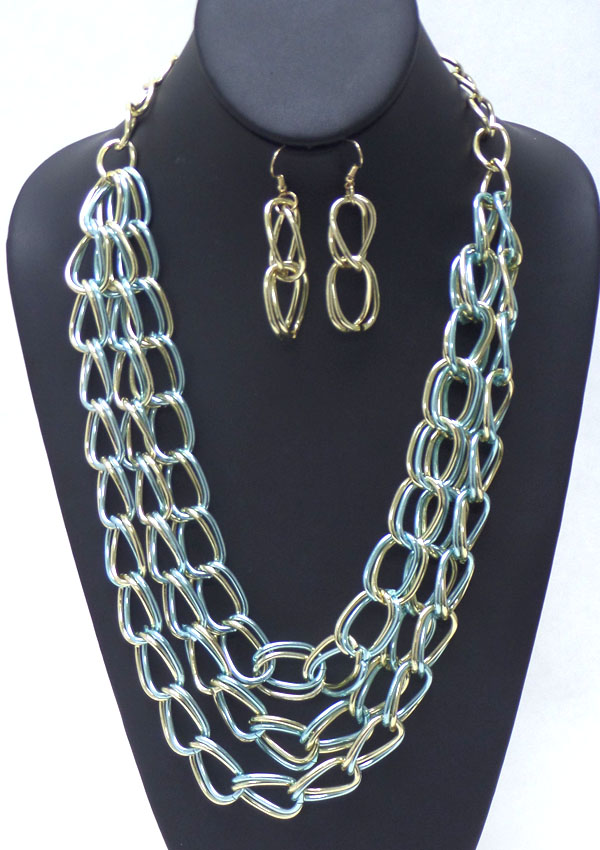 Three layer metal hoops necklace set 