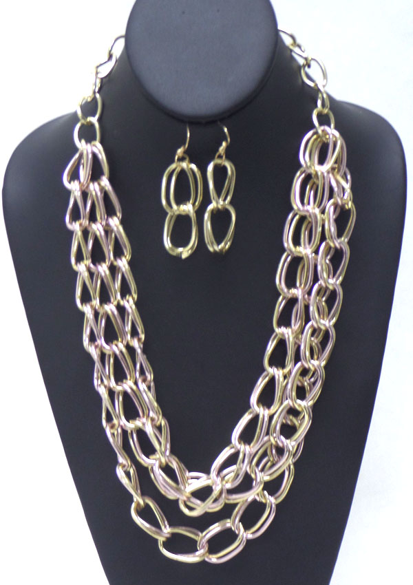 Three layer metal hoops necklace set 