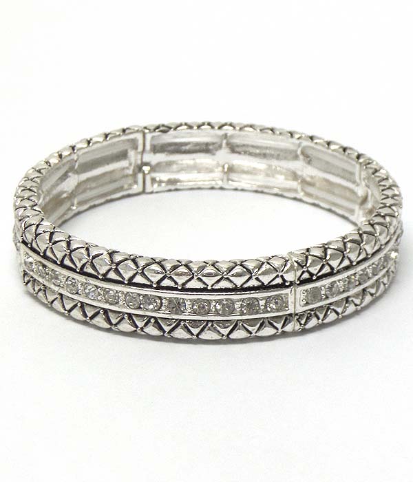 Crystals three layer textured metal bracelet