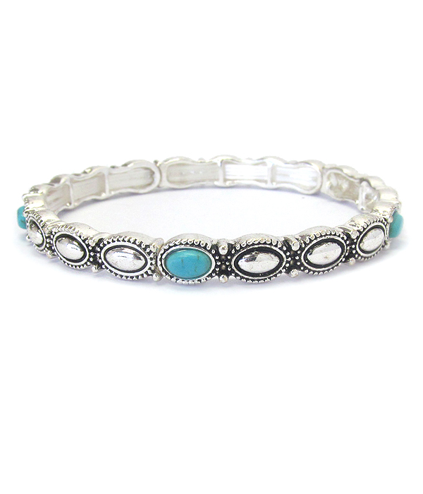 TEXTURED METAL AND TURQUOISE ACCENT STACKABLE STRETCH BRACELET