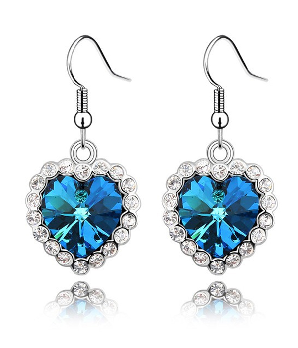 Crystal heart shape fish hook earrings