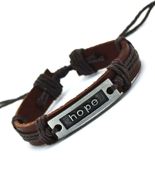 Tribal style handmade pull tie leather bracelet