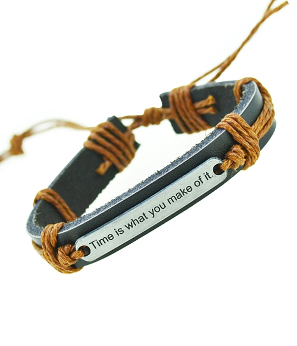 Tribal style handmade pull tie leather bracelet
