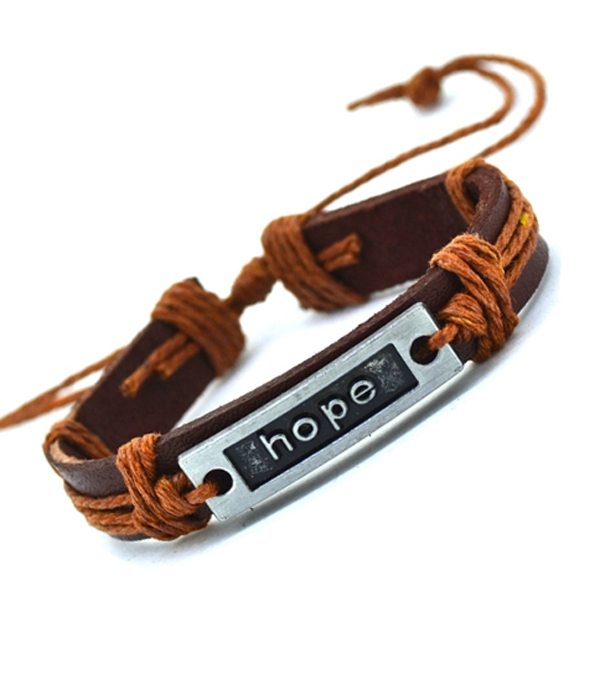 Tribal style handmade pull tie leather bracelet