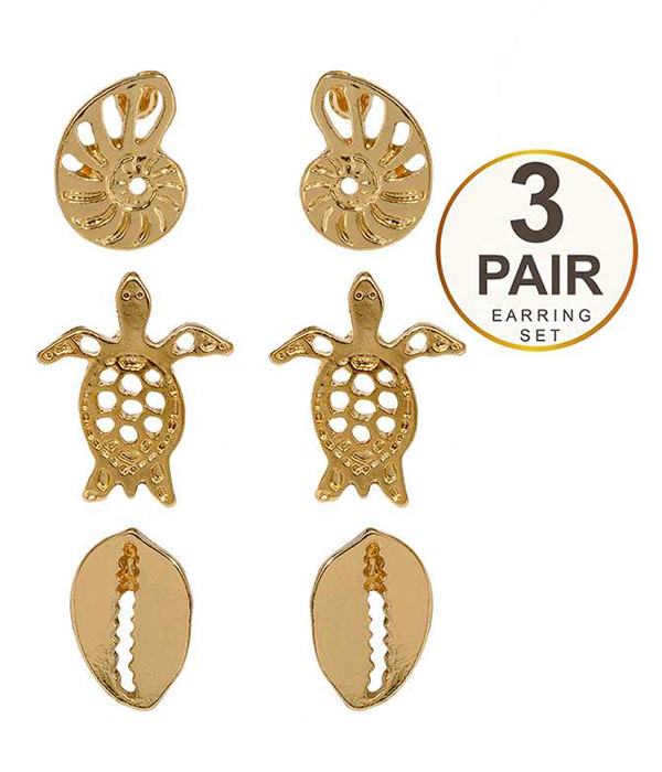 Sealife theme 3 pair earring set - turtle shell