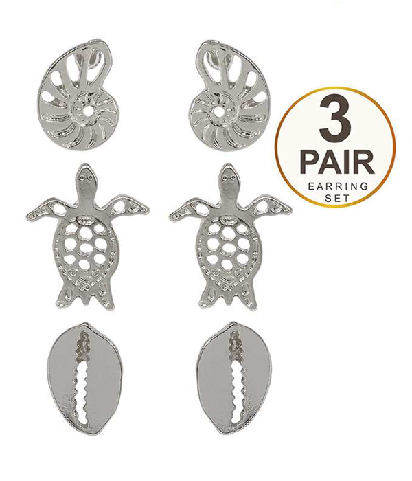 Sealife theme 3 pair earring set - turtle shell