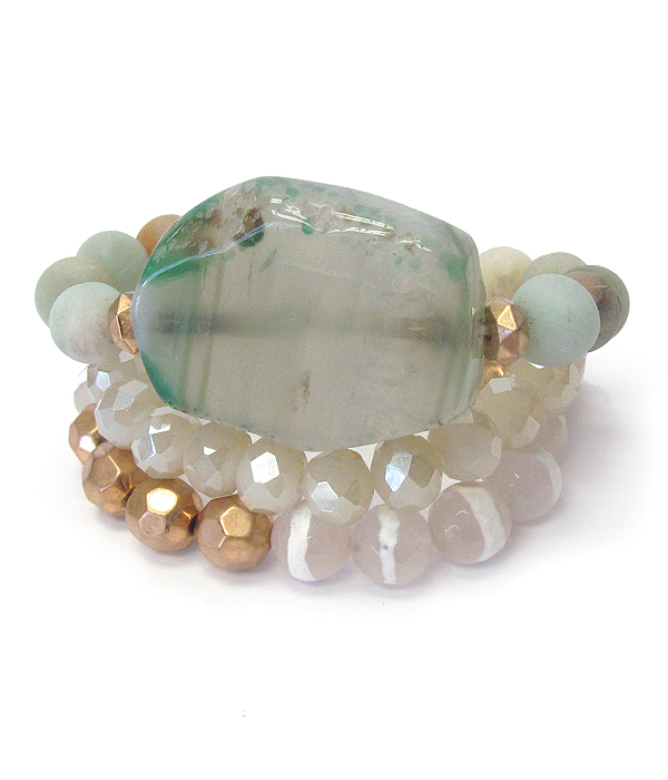 Semi precious stone 3 stretch bracelet set