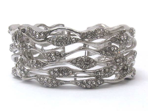 Multi crystal on oval wave metal fashion stretch bracelet