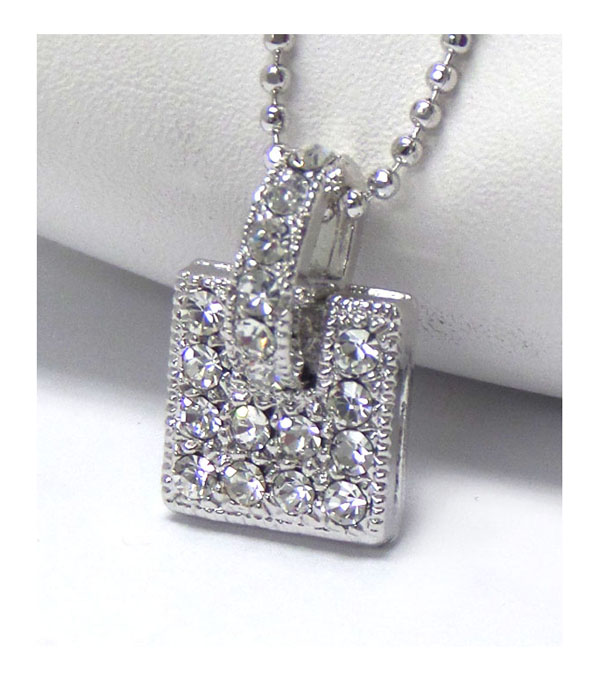 Made in korea whitegold plating crystal pave square pendant necklace
