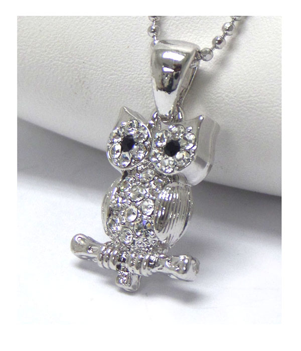Made in korea whitegold plating crystal owl pendant necklace