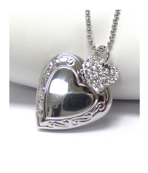 Made in korea whitegold plating crystal and puffy heart pendant necklace -valentine