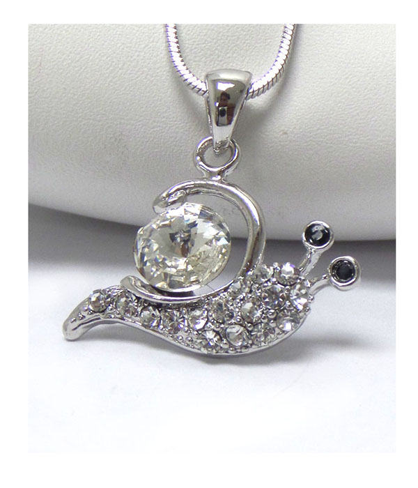 Made in korea whitegold plating crystal snail pendant necklace