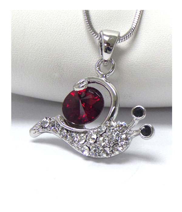 Made in korea whitegold plating crystal snail pendant necklace
