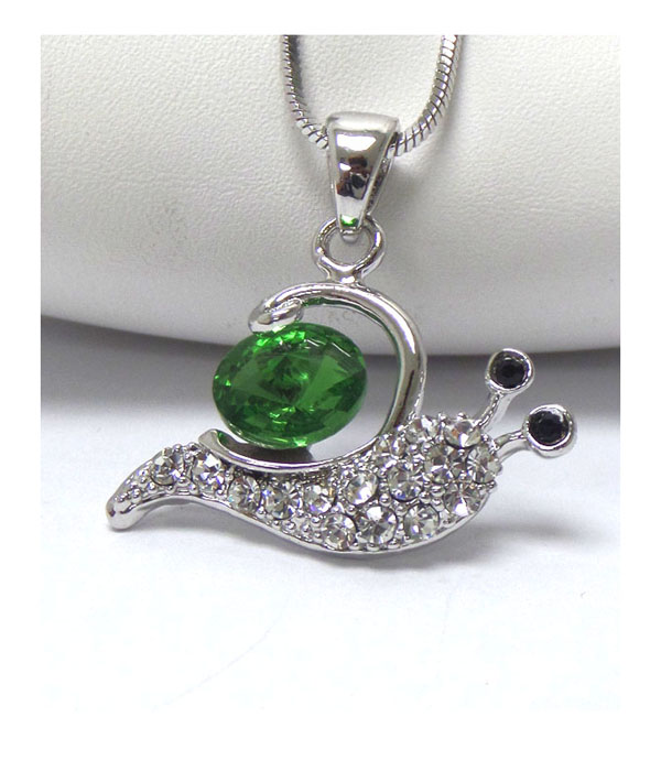 Made in korea whitegold plating crystal snail pendant necklace