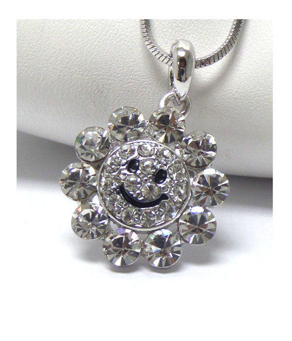 Made in korea whitegold plating crystal smile flower pendant necklace