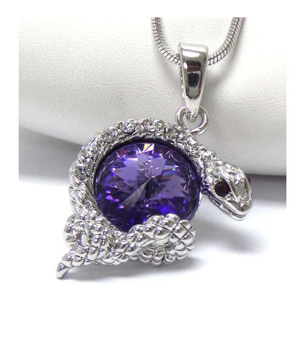 Made in korea whitegold plating crystal and facet stone snake pendant necklace