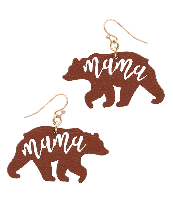 Mama bear leather earring