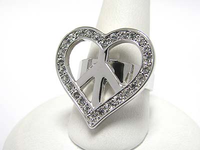 Made in korea whitegold plating crystal peace heart adjustable size ring