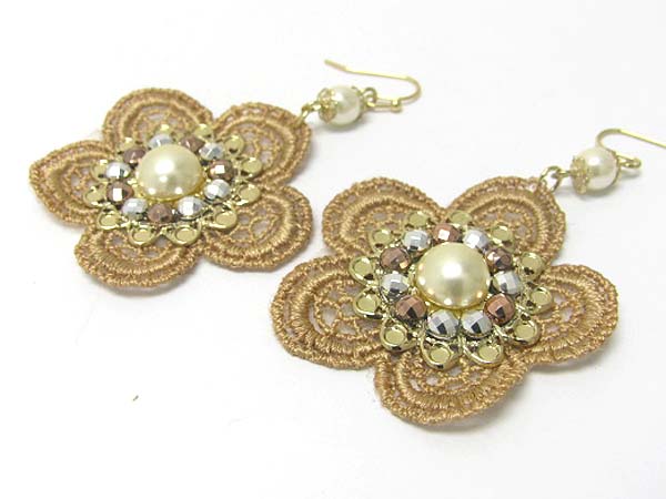 METAL AND FABRIC MESH ART FLOWER EARRING