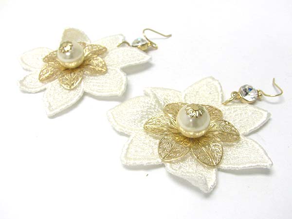 METAL AND FABRIC MESH ART FLOWER EARRING