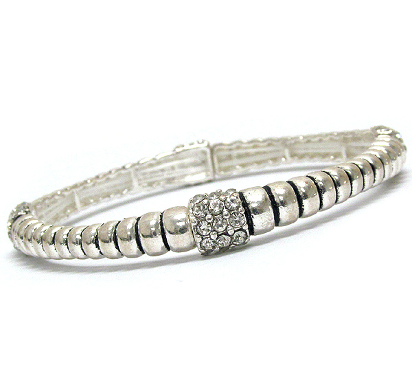 Crystal cube and designer pattern textured stretch bracelet