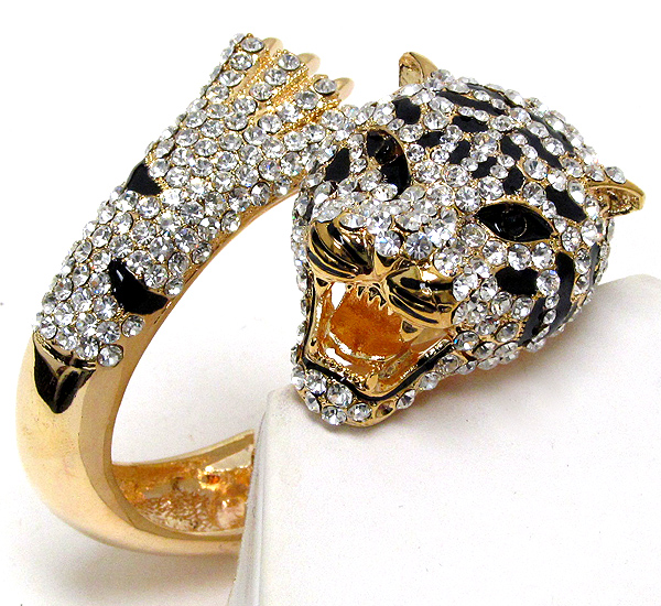 Crystal and epoxy deco tiger head stretch bracelet