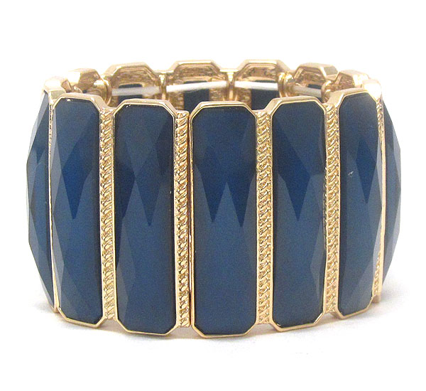 Facet glass bar link stretch bracelet