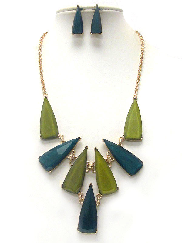 Multi acrylic stone link drop statement necklace earring set