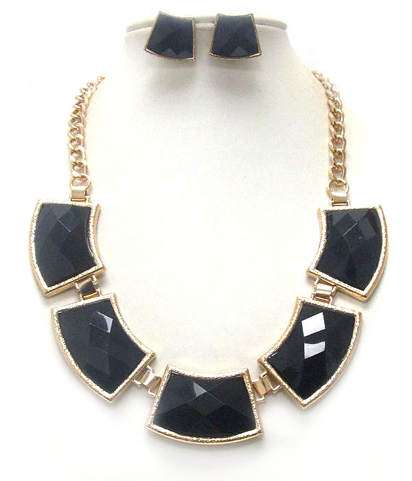 Multi facet acrylic stone link necklace earring set