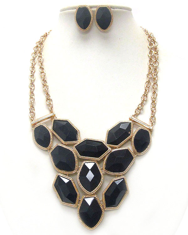 Multi facet acrylic stone link bib style necklace earring set