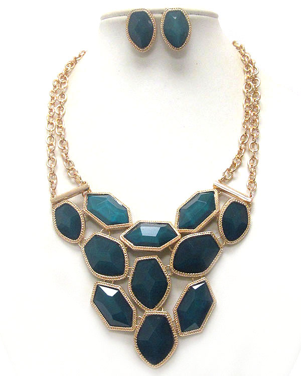 Multi facet acrylic stone link bib style necklace earring set