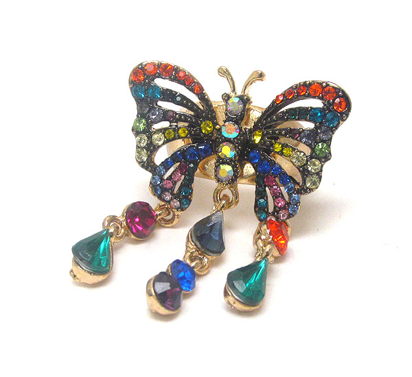 Crystal deco butterfly stretch ring