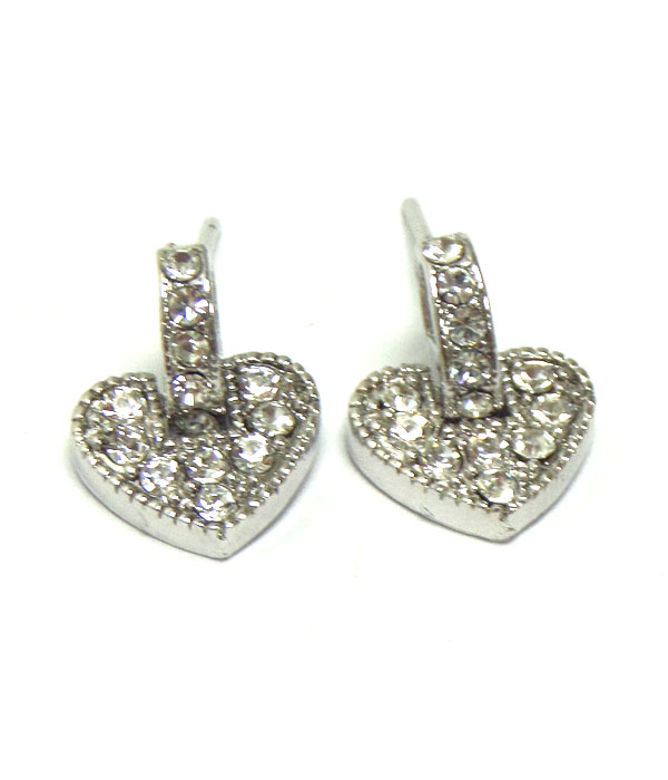Made in korea whitegold plating crystal heart earring -valentine