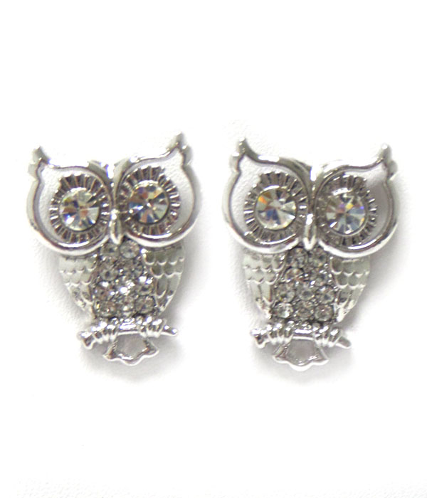 Made in korea whitegold plating crystal owl earring