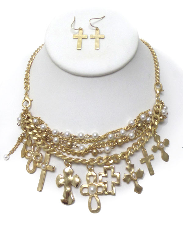 Four layer metal charms necklace set 