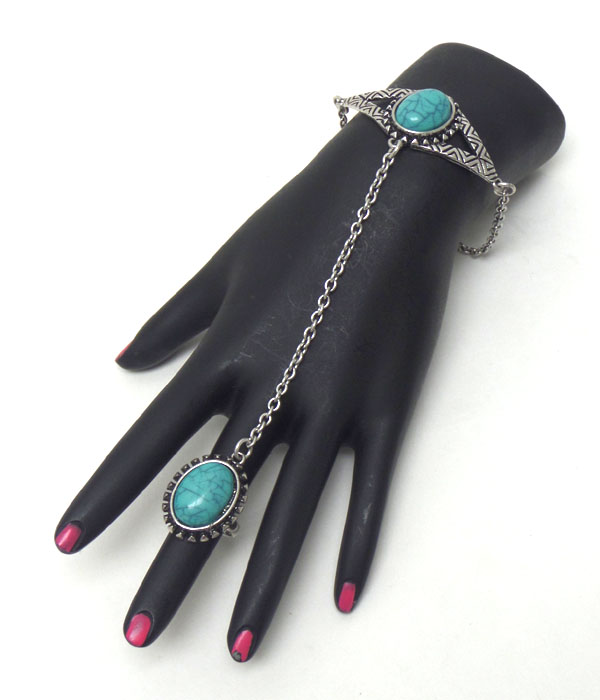 Tribal style turquoise stone link braceletand ring  set