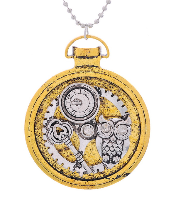 Retro vintage steampunk mechanical necklace - disk