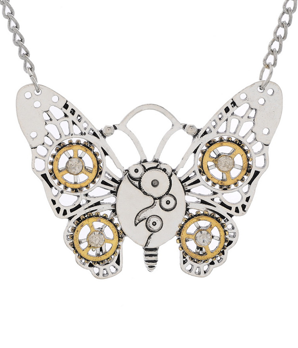 Retro vintage steampunk mechanical necklace - butterfly