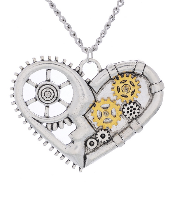 Retro vintage steampunk mechanical necklace - heart